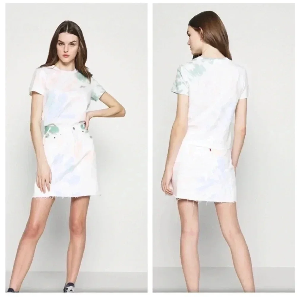 NWT Levi's High-Rise Deconstructed Tie Dye Jean Skirt in White size 28/6 - Picture 2 of 15